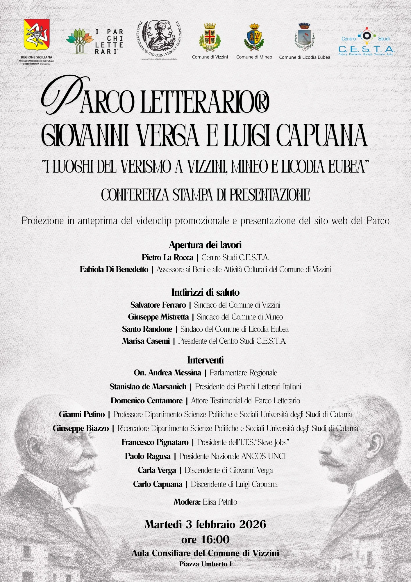 Nasce il Parco Letterario® Giovanni Verga e Luigi Capuana: conferenza stampa di presentazione a Vizzini