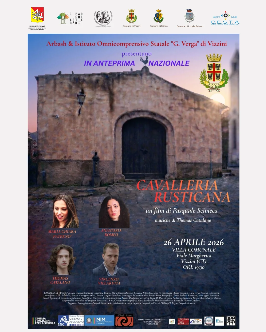 Vizzini ospita l’anteprima nazionale di Cavalleria Rusticana, il nuovo film di Pasquale Scimeca